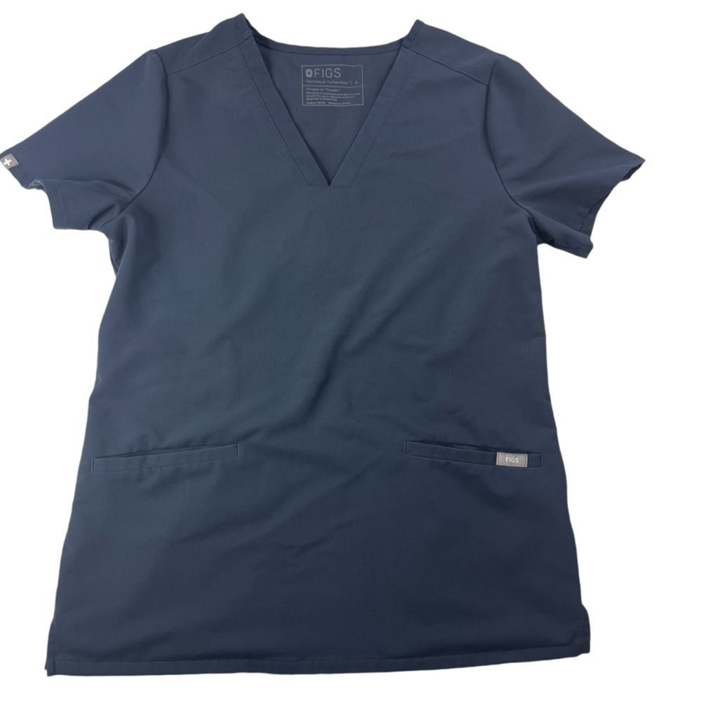 Figs Navy Blue Technical Collection Scrub Top Small Medical Nurse Doctor